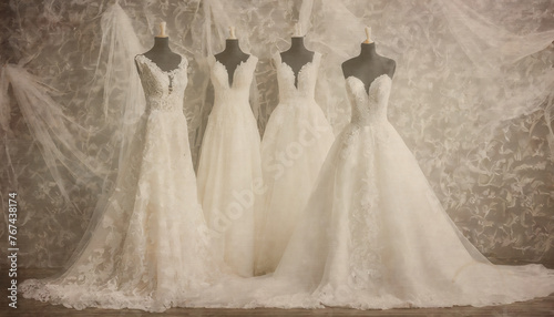 Vintage Wedding dresses on a mannequin in the studio.