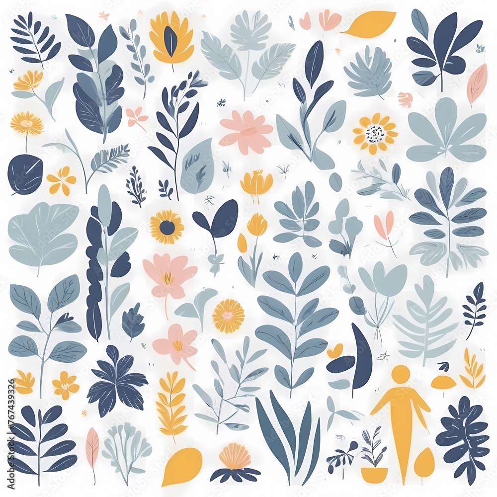 A collection of seamless pattern, colorful abstract plants and flowers. Hand drawn Collection of leaves and flowers. A close up of a pattern of flowers and leaves.
A collection of seamless pattern, colorful abstract plants and flowers. Hand drawn Collection of leaves and flowers. A close up of a pattern of flowers and leaves.