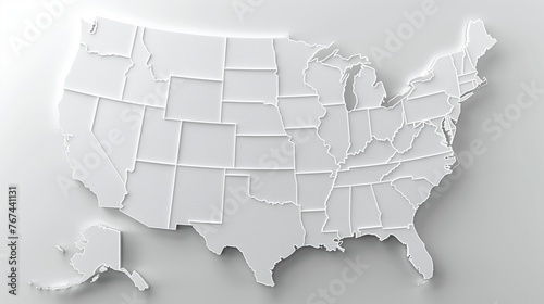 3D White Relief Map of the United States