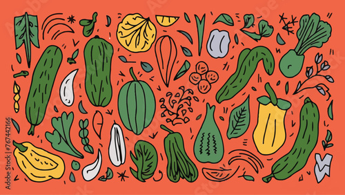 Vibrant Veggie Visions: Whimsical Hand-Drawn Collection for Creative Inspiration photo