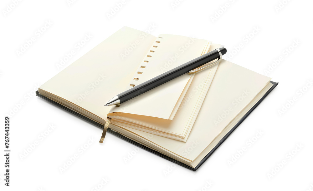 Open notepad with a pen and pencil isolated on a transparent or white background. Open notepad with a pen and pencil isolated on a transparent or white background.
