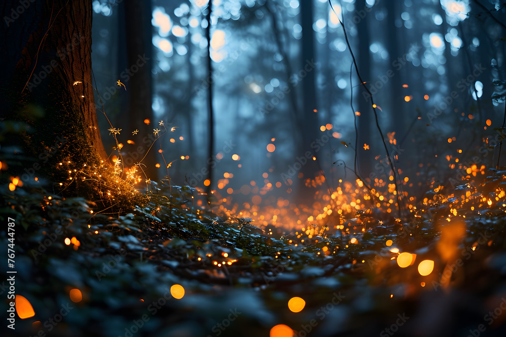 custom made wallpaper toronto digitallights of fireflies beetles in the evening forest. fauna and flora in nature