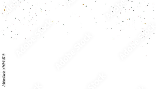 Vector background with many falling tiny round random confetti and sparkles swirling chaotically on a transparent background.