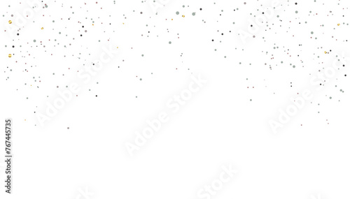 Vector background with many falling tiny round random confetti and sparkles swirling chaotically on a transparent background.