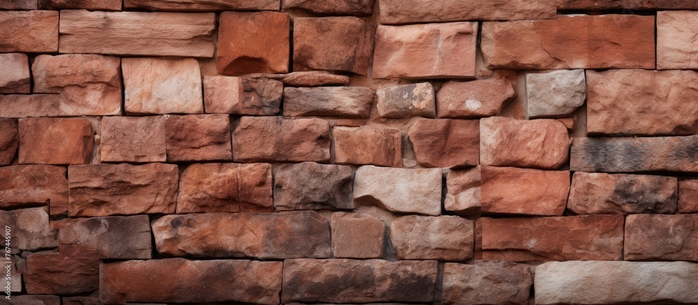 A detailed view of a brick wall featuring a multitude of individual bricks arranged closely together