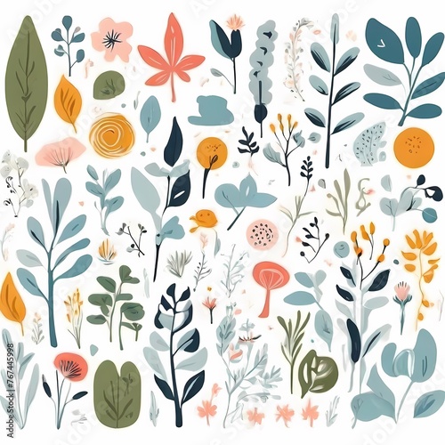 Wallpaper Mural A collection of seamless pattern, colorful abstract plants and flowers. Hand drawn Collection of leaves and flowers. A close up of a pattern of flowers and leaves.
 Torontodigital.ca