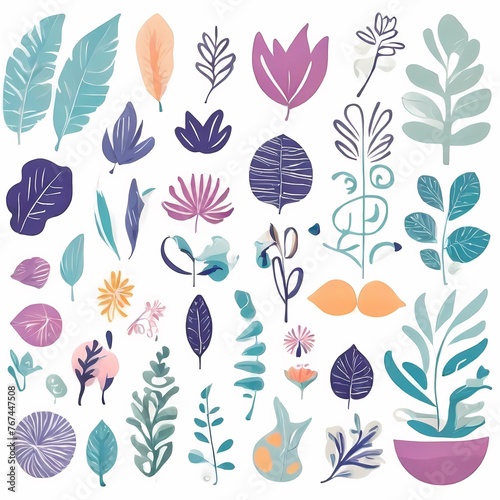 Wallpaper Mural A collection of seamless pattern, colorful abstract plants and flowers. Hand drawn Collection of leaves and flowers. A close up of a pattern of flowers and leaves.
 Torontodigital.ca