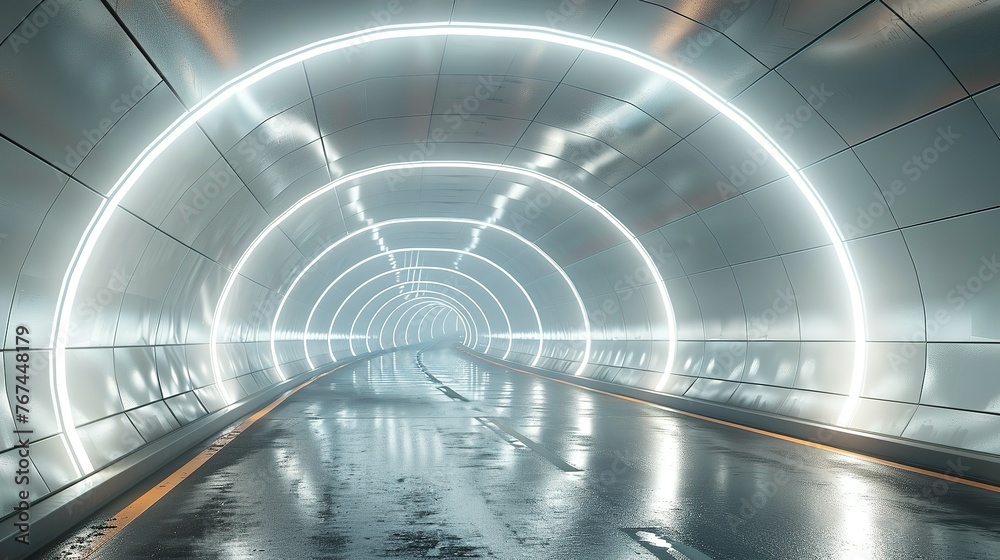 Rendering of 3D architectural tunnel on highway with empty asphalt road Rendering of 3D architectural tunnel on highway with empty asphalt road