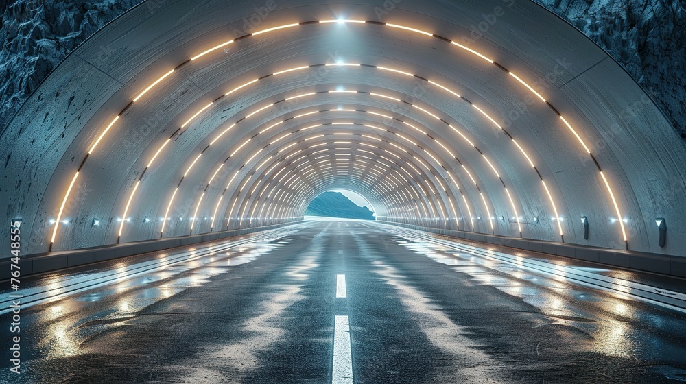 Fototapeta premium Rendering of 3D architectural tunnel on highway with empty asphalt road
