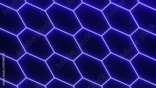 3d seamless pattern. Abstract background with Futuristic grid alien hexagon wireframe neon glowing  blue syntwave pattern. Sci-fi retro music template 8k photo