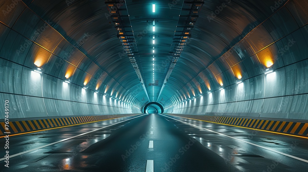 Rendering of 3D architectural tunnel on highway with empty asphalt road Rendering of 3D architectural tunnel on highway with empty asphalt road