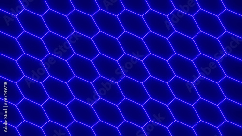 3d cyber futuristic neon blue laser hexagon background. Abstract retro way in space isolated black. Disco music template 8k
