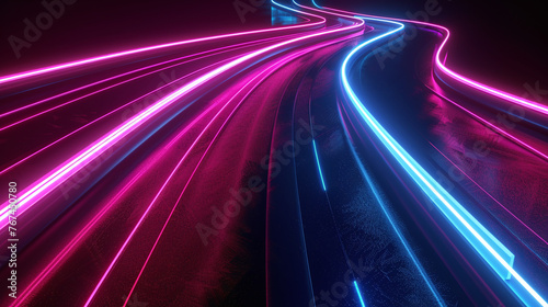 Dynamic Neon Light Trails on a Curved Path 