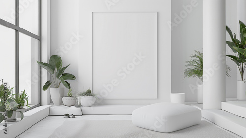 White interior with blank poster
