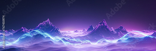 Futuristic Neon Mountain Range with Energy Waves 