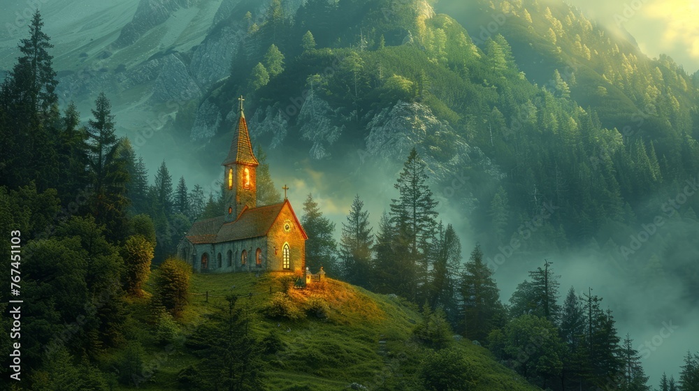 church in the mountains - obrazy, fototapety, plakaty 
