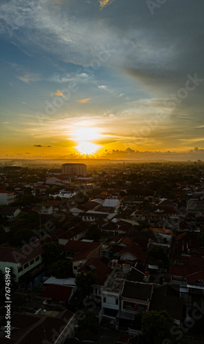 Orange Sky and Clouds Before Sunset Yogyakarta City Indonesia. Selective focus and blurry image