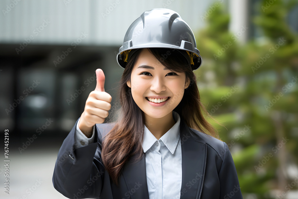 portrait of a successful businesswoman worker in a construction helmet. sign ok. manufacturing construction industry portrait of a successful businesswoman worker in a construction helmet. sign ok. manufacturing construction industry