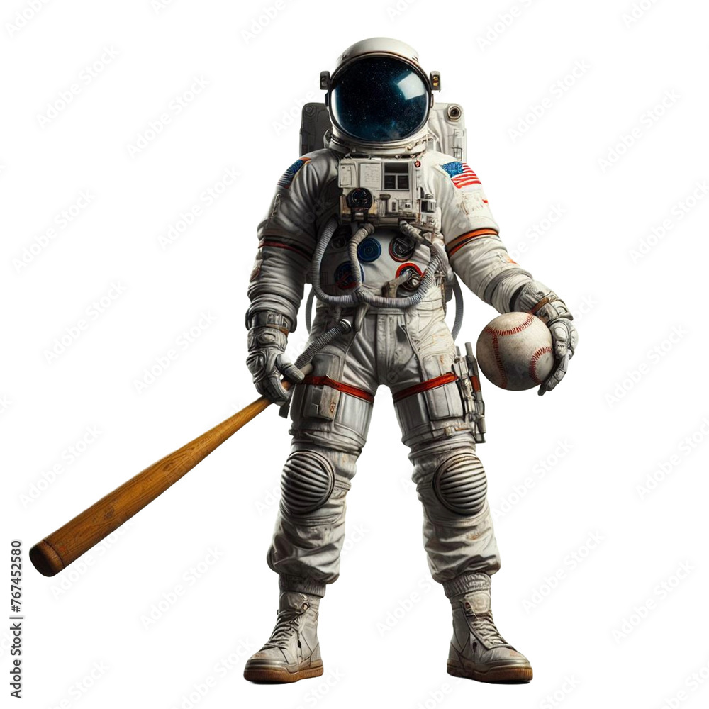 astronaut with baseball bat isolated on transparent background 3d render - Generative AI astronaut with baseball bat isolated on transparent background 3d render - Generative AI