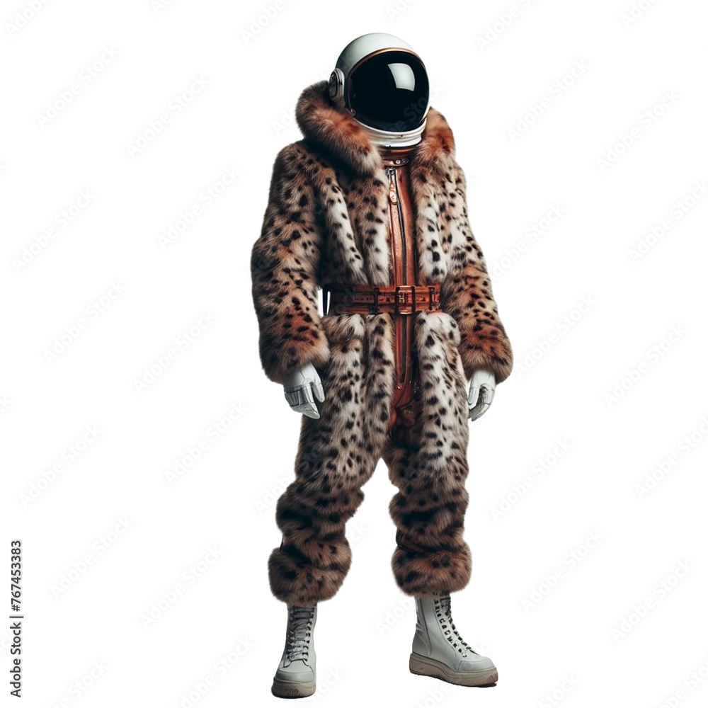 astronaut in leopard fur coat isolated on transparent background - Generative AI astronaut in leopard fur coat isolated on transparent background - Generative AI