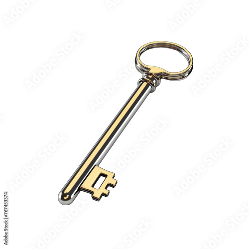 3D Key on white background . golden key isolated on white background