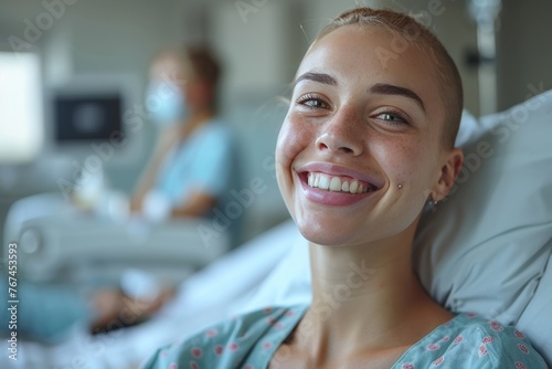 Beating cancer: Woman's radiant smile lights up the ward photo
