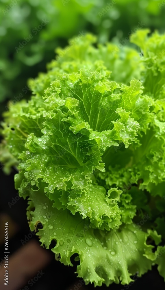 Lush green lettuce thriving in abundant growth within a vibrant greenhouse environment Lush green lettuce thriving in abundant growth within a vibrant greenhouse environment