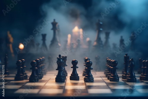 Chess with smoke. Dramatic effect