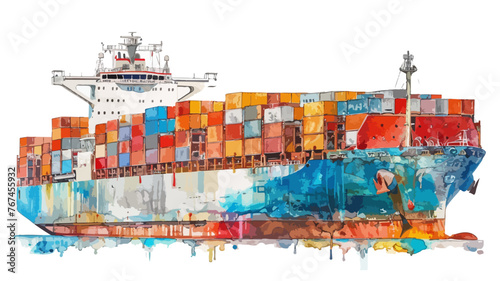 Container Cargo Frachter Handel Transport Schiff Ausfuhr Weltmarkt Verschiffen Vektor Wasserfarben photo