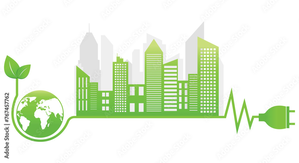 Ecology concept,the world is in the energy saving light bulb green,vector illustration. green eco city