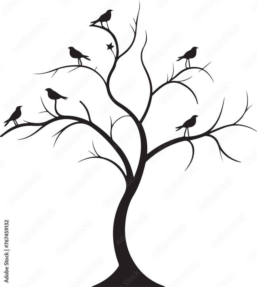birds sitting on tree Silhouette Vector birds sitting on tree Silhouette Vector