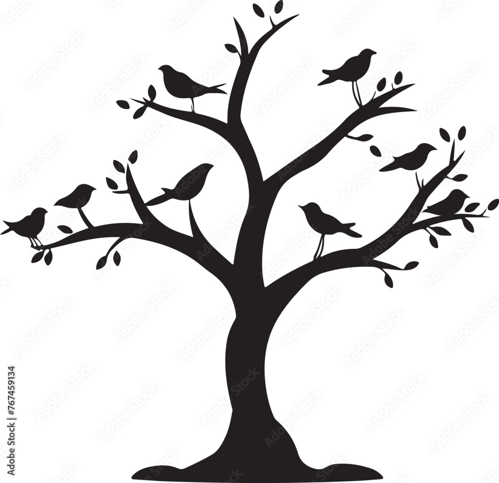 birds sitting on tree Silhouette Vector birds sitting on tree Silhouette Vector