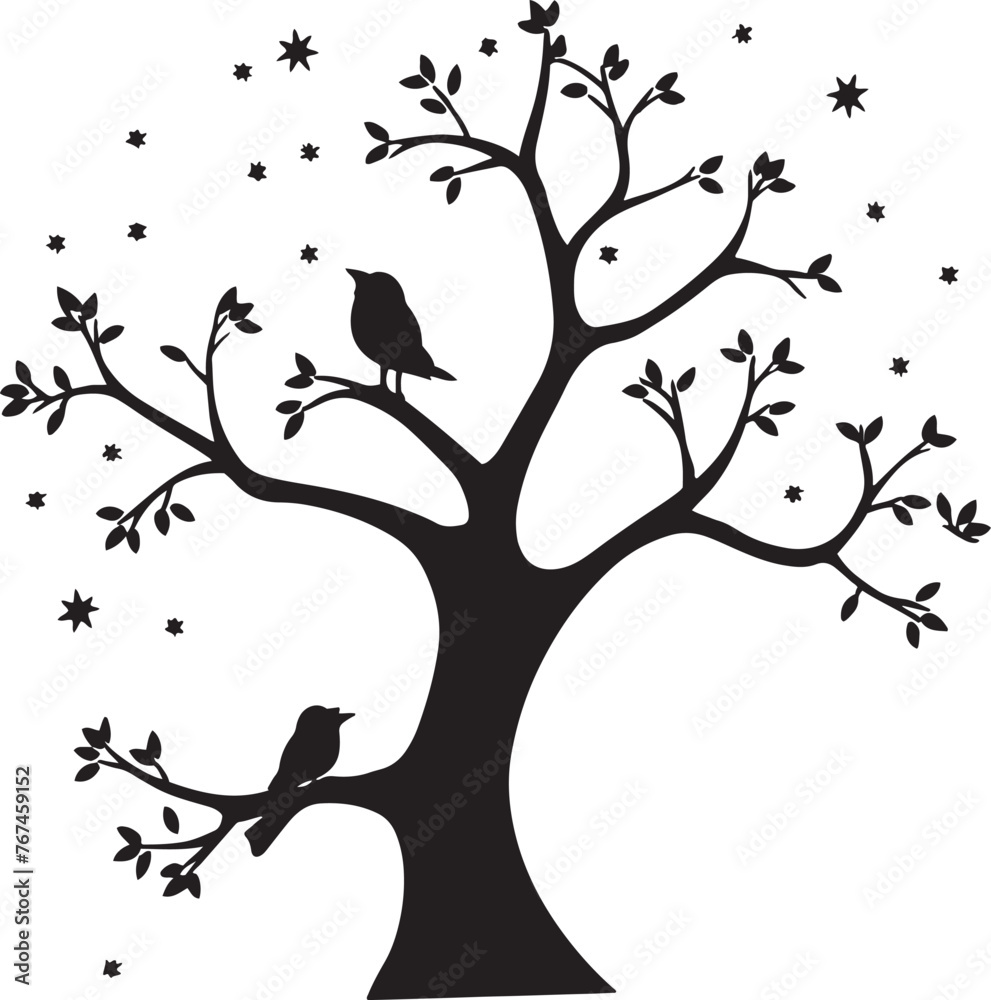 birds sitting on tree Silhouette Vector birds sitting on tree Silhouette Vector