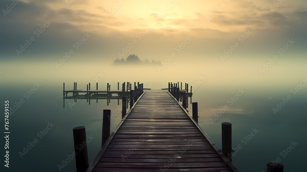 Fototapeta premium Wooden pier on the lake at dawn