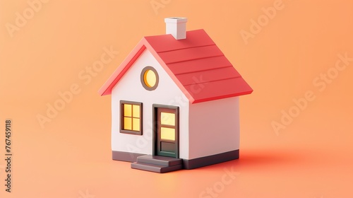 A simple house symbol in cartoon minimal style represents real estate or mortgage concepts in 3D vector form