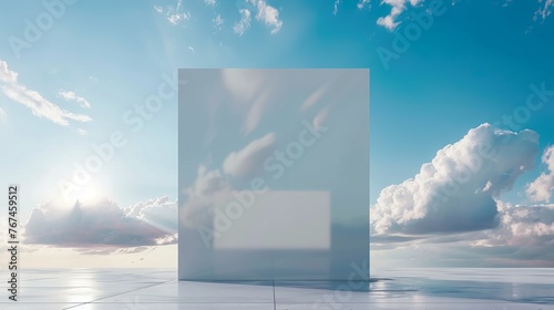 A vast rectangular box stands as a mockup for shop advertising against a sky background, offering a canvas for large-scale displays photo
