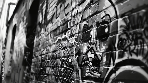 a wall with a bunch of graffiti on it photo