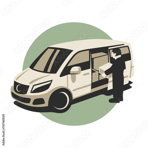 Flat Icon Vector illustration of a delivery EV van