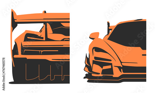 Supercar Front and Rear Views Flat Vector Icon Design