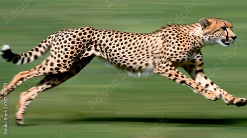  a cheetah running in the grass with blurry image of the cheetah in the foreground.