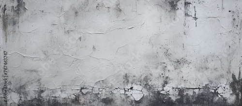 A monochrome photograph capturing the close up of a white wall with black spots on it, resembling a natural landscape in a city setting. The grey tones create a freezing and artistic vibe