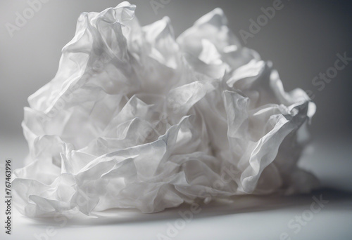 Crumpled white paper White silk completely ruined by dry heat and chemical residue
