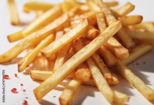 French fries pile on the white background