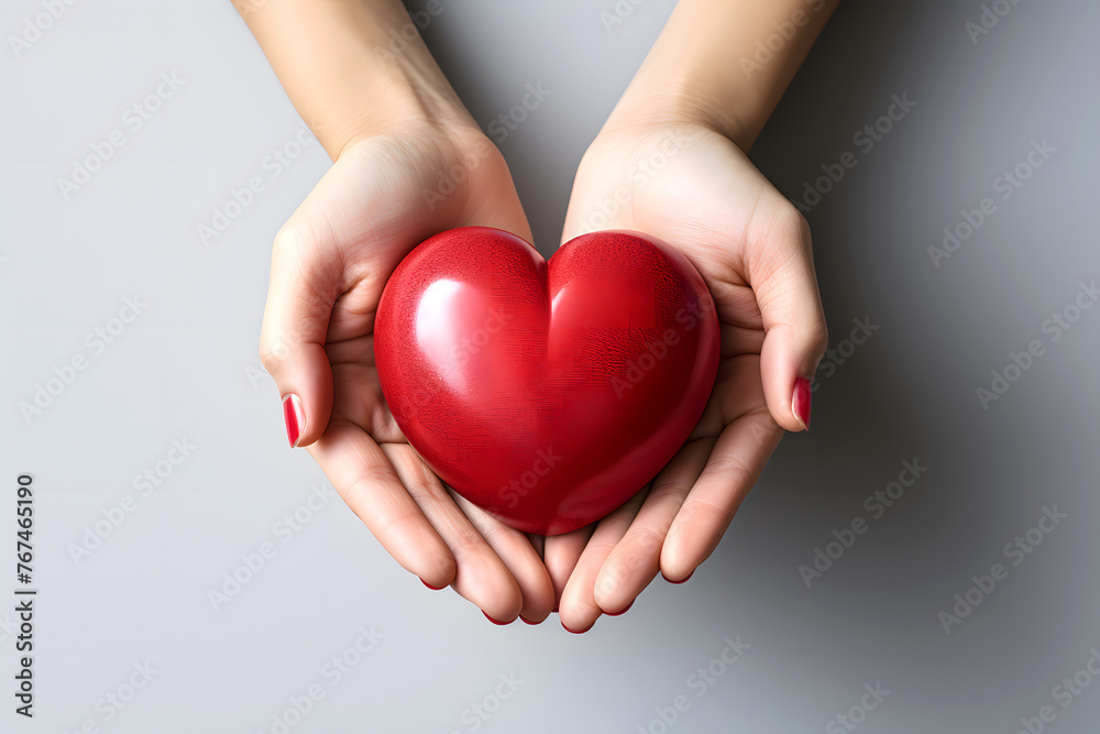 red decorative heart in hands. love and health concept. sacrifice and helping people red decorative heart in hands. love and health concept. sacrifice and helping people