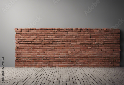 Half built brick wall on concrete grey wall
