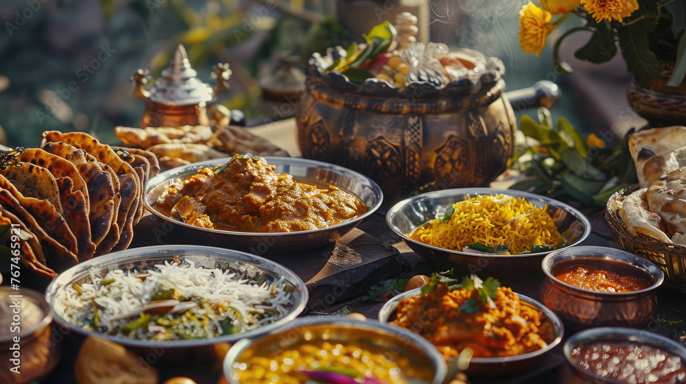 Greeting background with traditional food and dhol for Punjabi festival Vaisakhi (Baisakhi).
