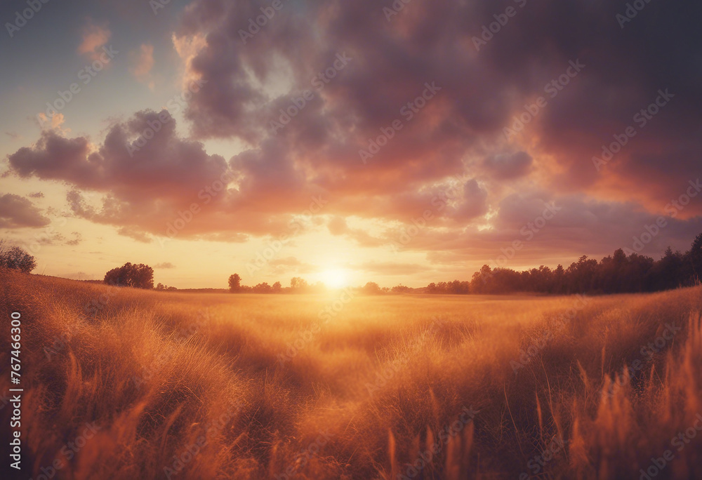 Obraz premium Expansive Wild Sunset Landscape Panorama - Majestic Nature Scene for Stunning Visuals and Inspirational Projects