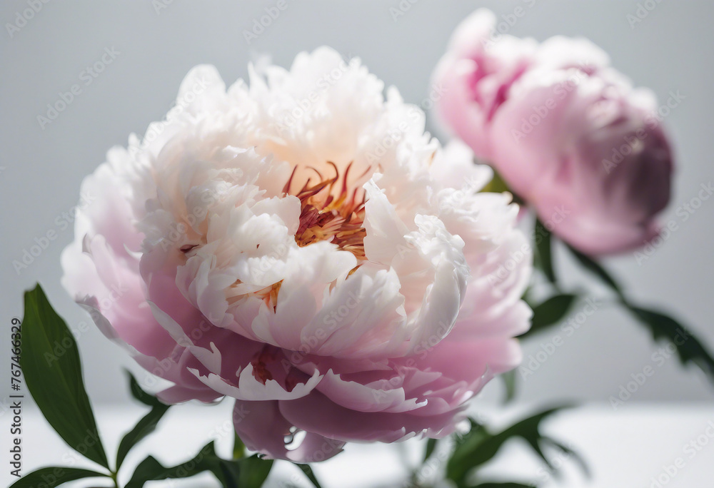 Duo of Peony Flowers on a Clean White Background - Elegant Floral Composition for Stylish Designs Duo of Peony Flowers on a Clean White Background - Elegant Floral Composition for Stylish Designs