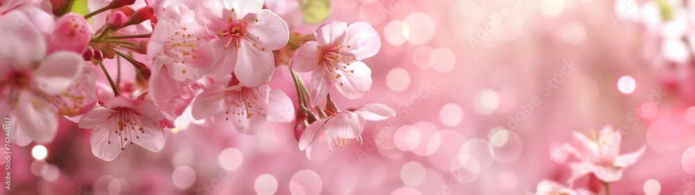 Obraz premium Wunderschöne Frühlingsblumen um einen Bokeh-Hintergrund, Platz für Text, Draufsicht, frisch, schön