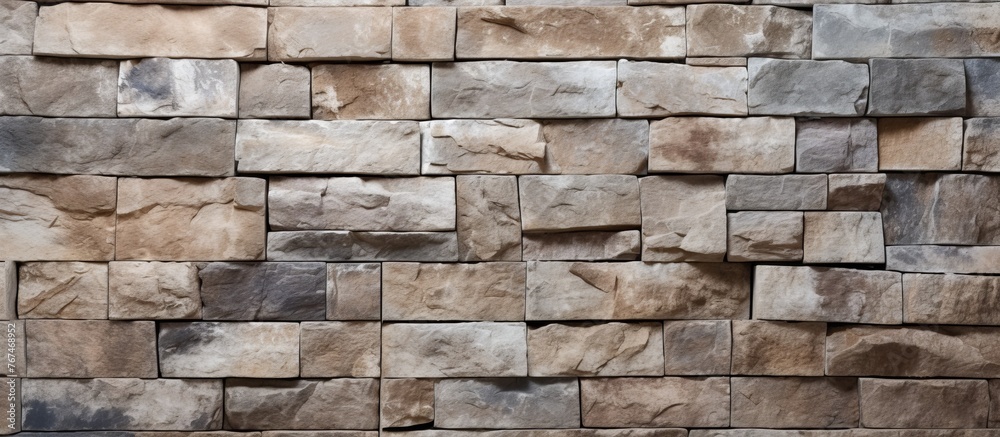 A closeup shot of a brown brick wall made of rectangular bricks, a classic building material. The brickwork is a composite of wood and stone, creating a beigecolored wall with a rocklike texture A closeup shot of a brown brick wall made of rectangular bricks, a classic building material. The brickwork is a composite of wood and stone, creating a beigecolored wall with a rocklike texture